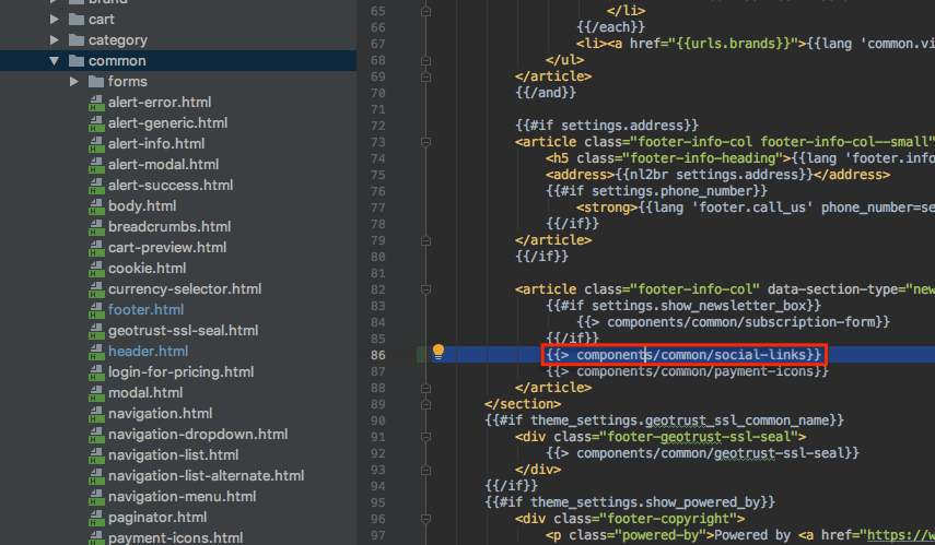 Social links snippet in footer