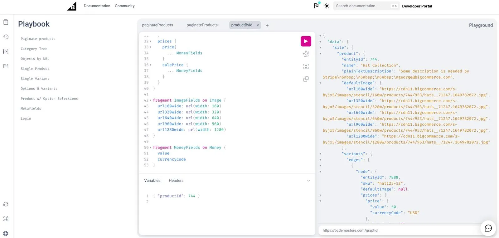 Playground query results