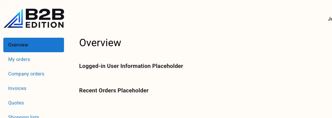 Overview page with placeholders