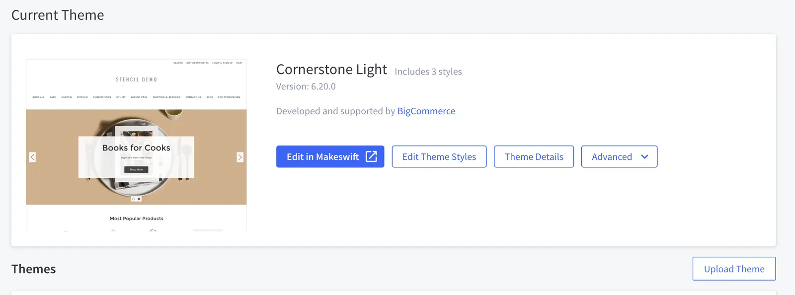The Edit in Makeswift and Theme Styles buttons on a channel entry