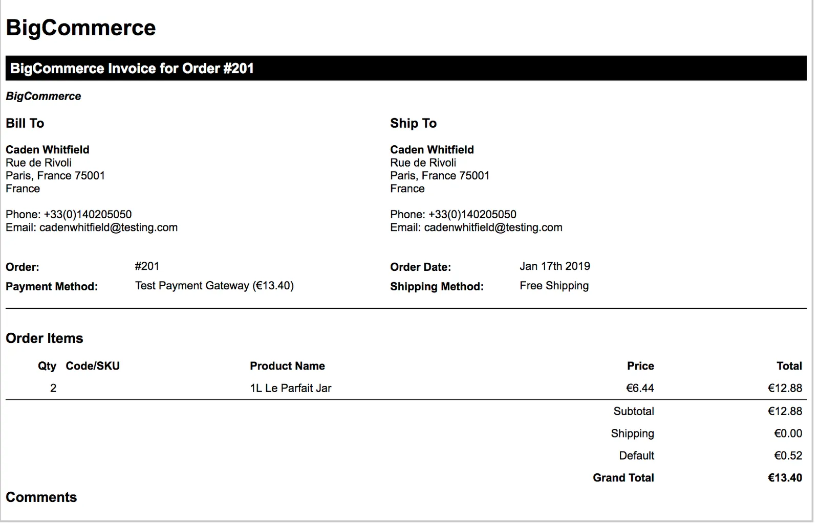Shopper Invoice