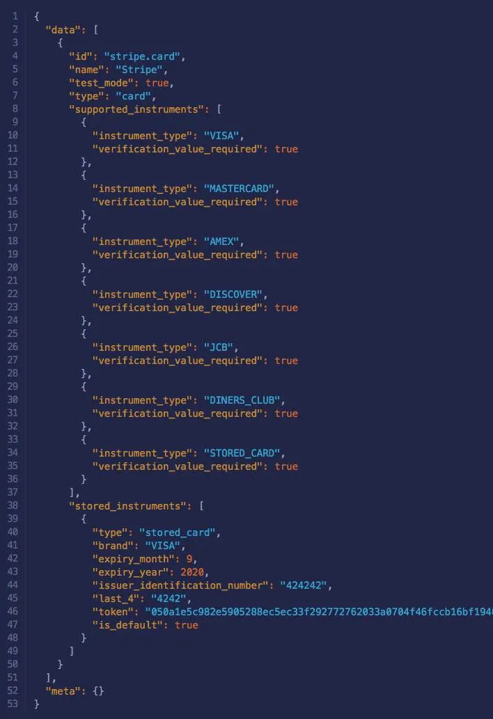 Example Response - GET Payment Methods