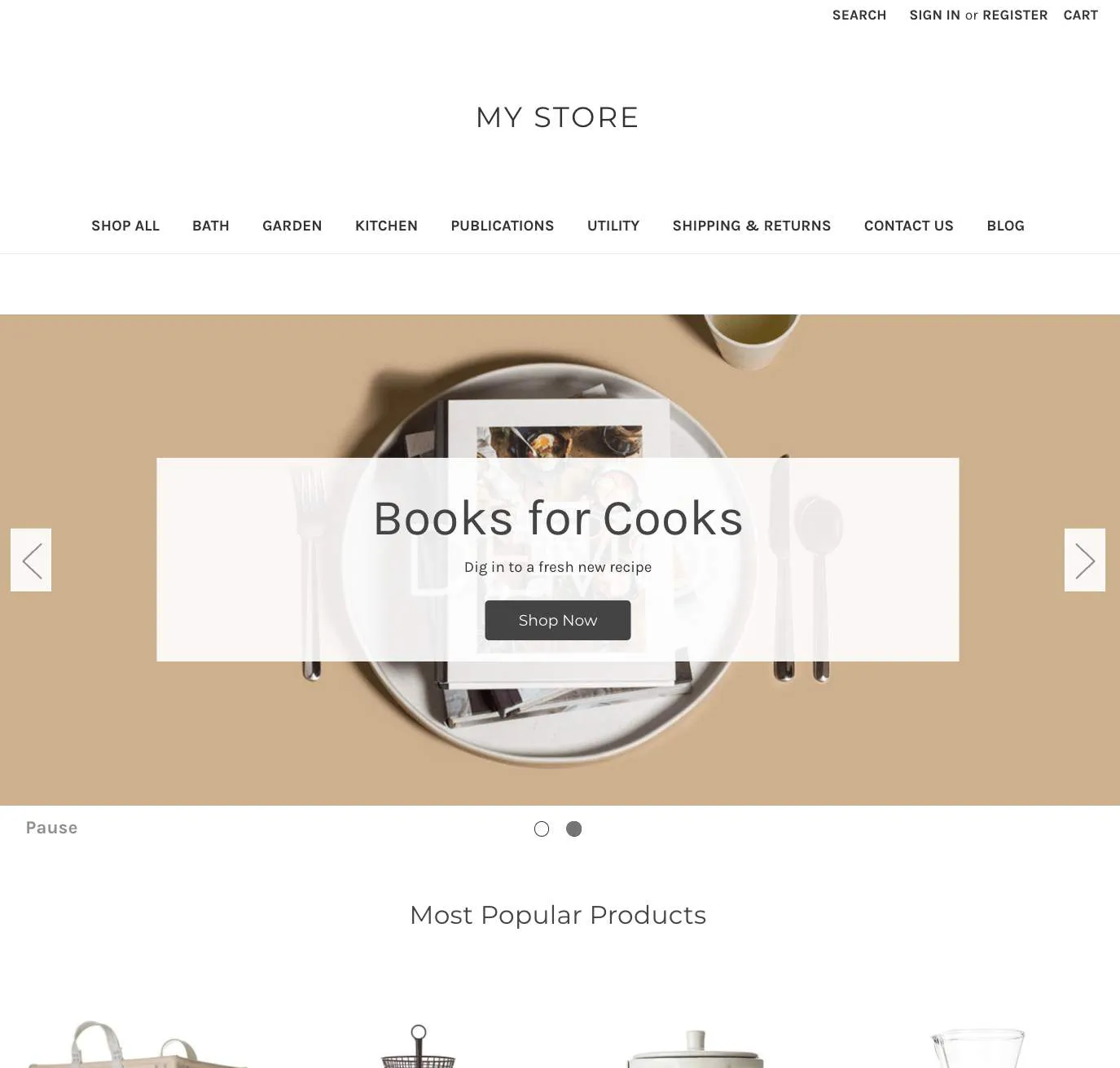 Example storefront loaded in live preview