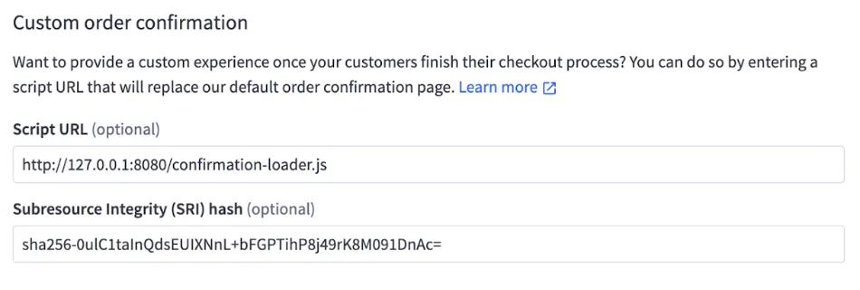 Custom order confirmation settings