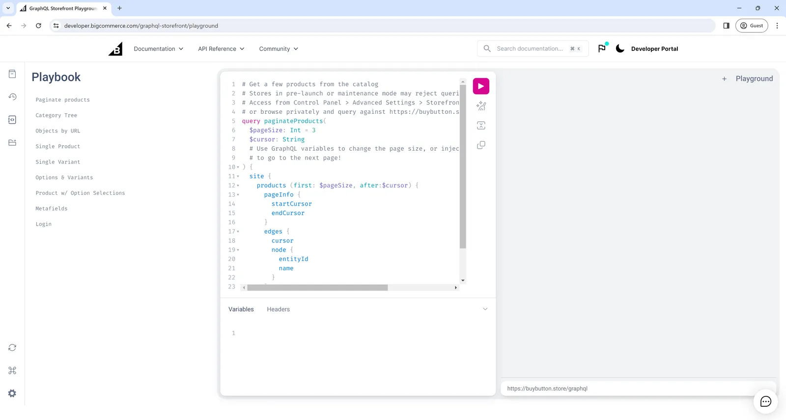 GraphQL Storefront API Playground