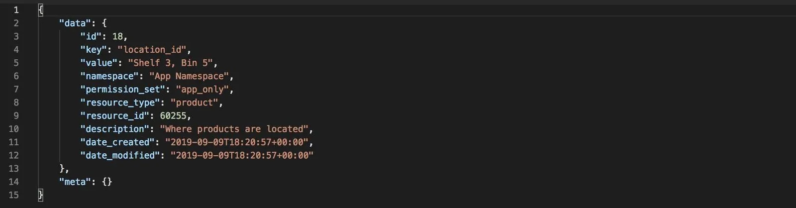 Example Response: Create a Product Metafield