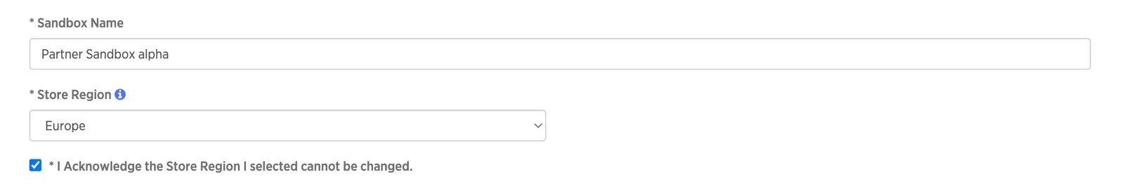 Partner Use sandbox acknowledge immutable global region