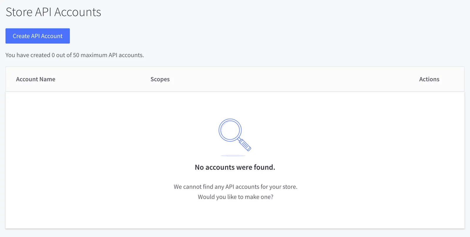 Click 'Create API Account' to get credentials
