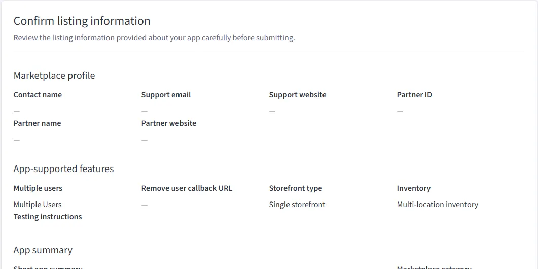 Confirm listing information