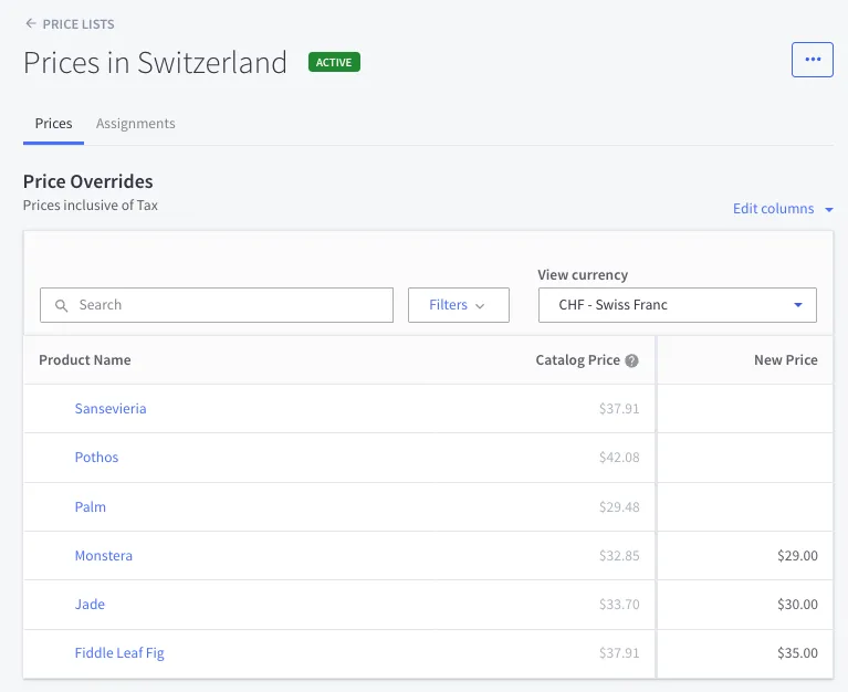 Swiss Price List