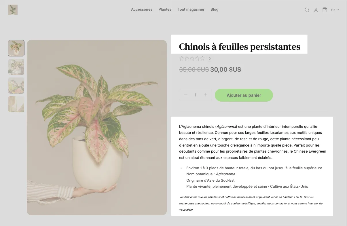 Product localized in French