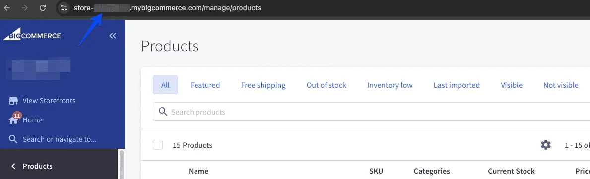 Finding the store hash in the control panel