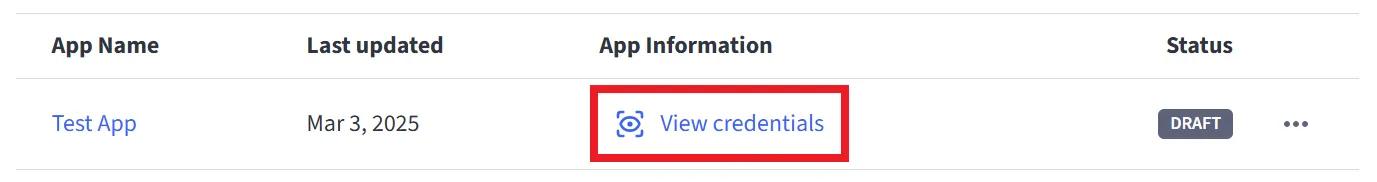 Menu - view credentials