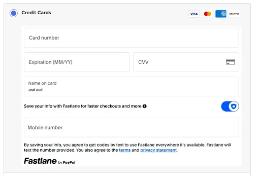 The Fastlane credit card form for guests without an account