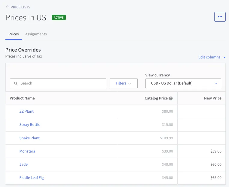US Price List