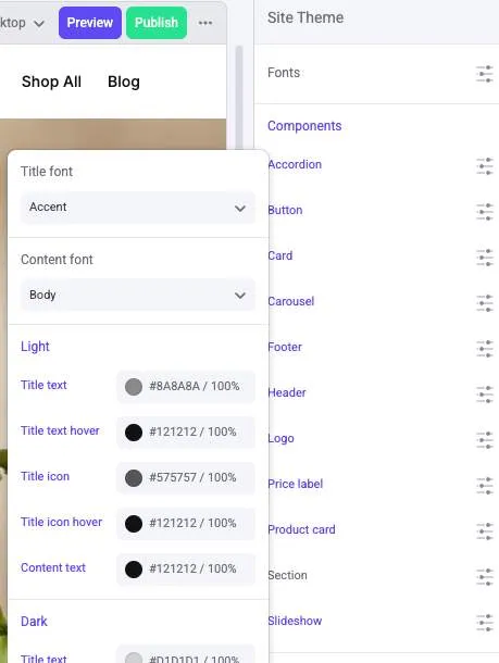Site Theme properties