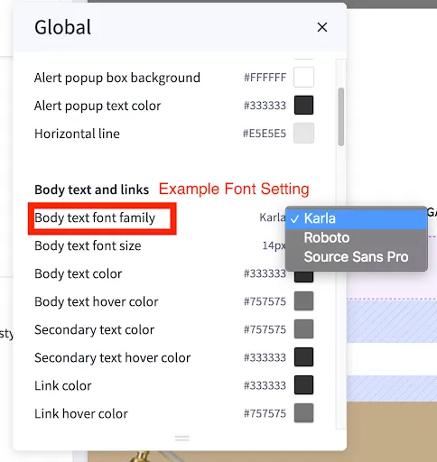 Theme styles font