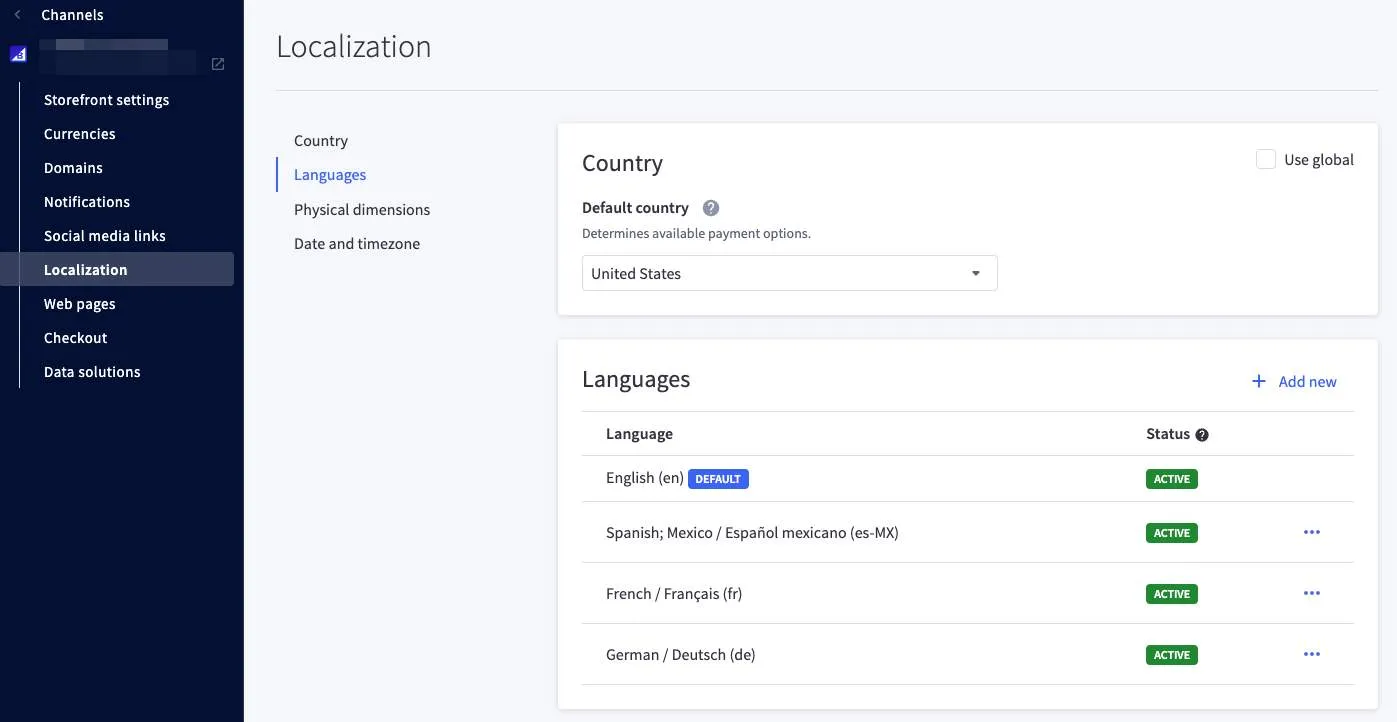 A channel's available languages