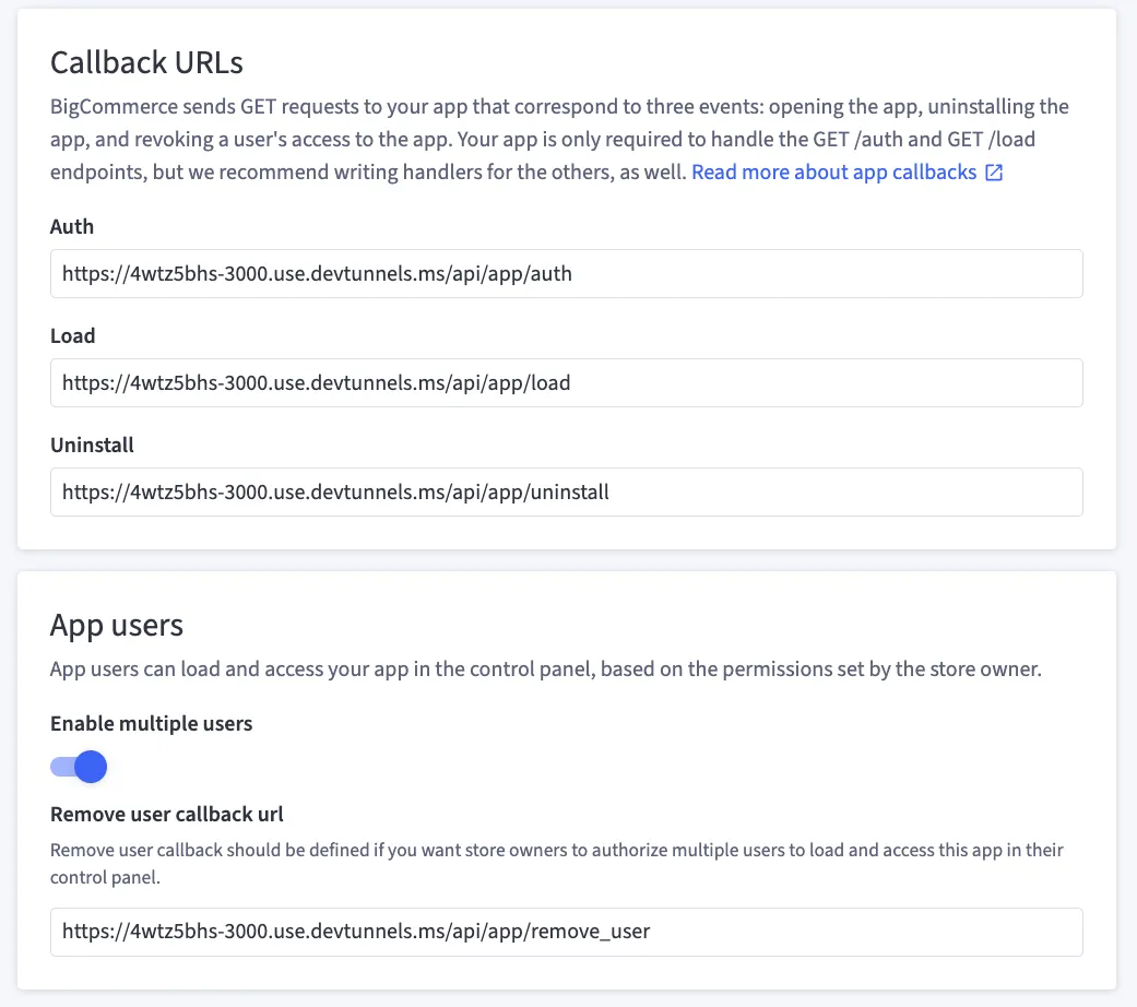 Callback URLs in the Developer Portal