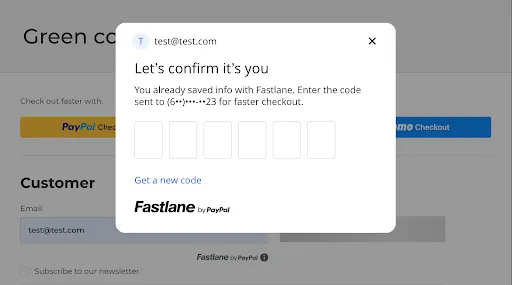 The Fastlane authentication modal